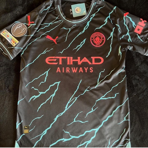 Haaland #9 Man City Small Jersey Black Blue Manchester - Picture 3 of 6